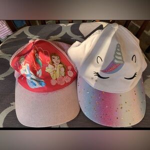 Girls Unicorn Glitter Cap & Princess Disney Pink Cap - 2 Pack